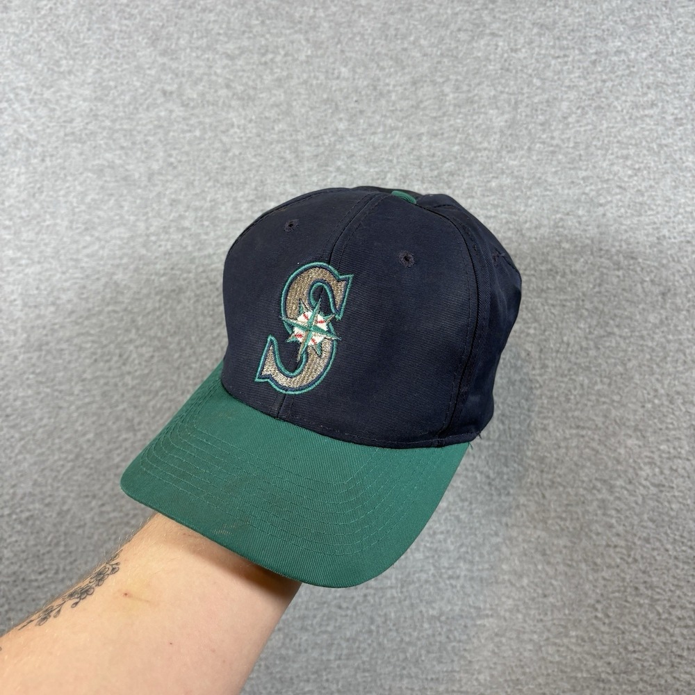 Vintage 90s Seattle Mariners Logo 7 Snapback Hat MLB Baseball Cap Two Tone Green